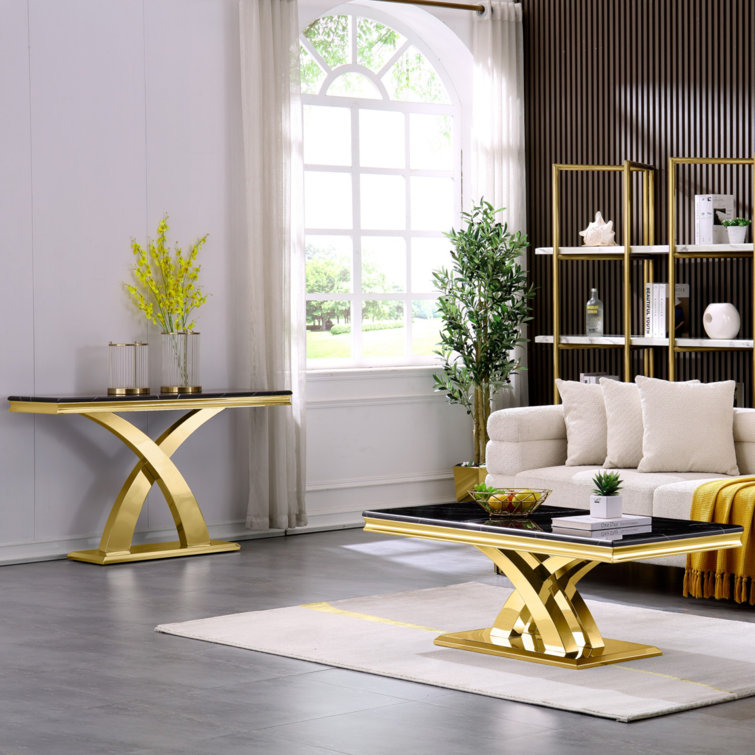 Brayden Studio?? 2 Piece Black And Gold Living Room Table Set Wayfair